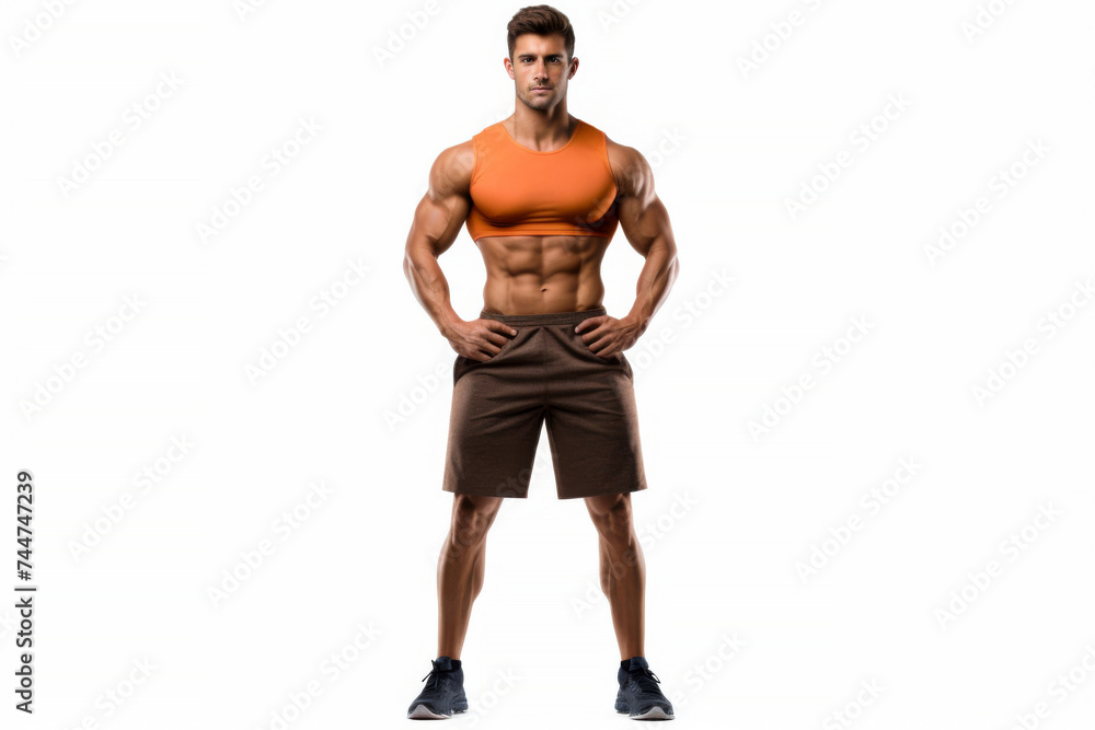 Portrait of smart man posing for exercise isolated on white background, wearing sport shirt for workout at fitness, healthy body.