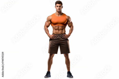 Portrait of smart man posing for exercise isolated on white background, wearing sport shirt for workout at fitness, healthy body.