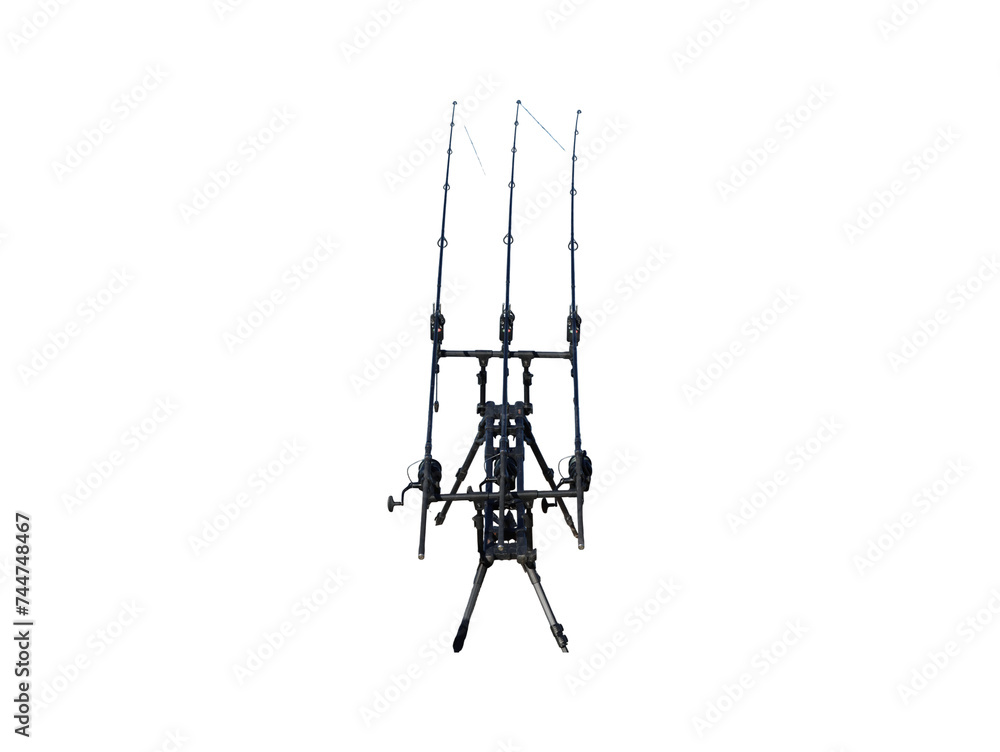sedentary sport fishing equipment with lake landscape- sedentary sport fishing equipment with lake landscape-