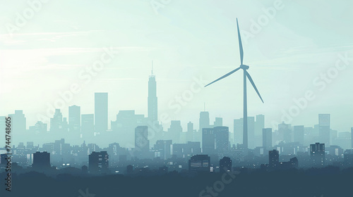 Renewable energy concept a solitary wind turbine silhouette against a clean renewable future skyline ar 169