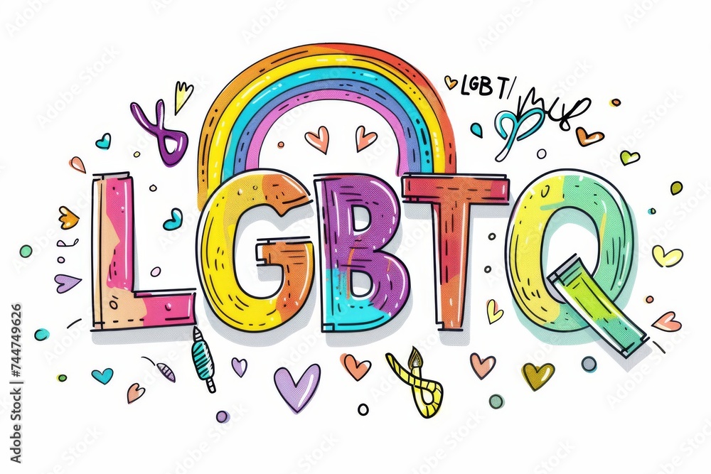 Fototapeta premium LGBTQ Pride follower. Rainbow lemon meringue colorful sensational diversity Flag. Gradient motley colored line art LGBT rights parade festival lgbtq+ social groups diverse gender illustration