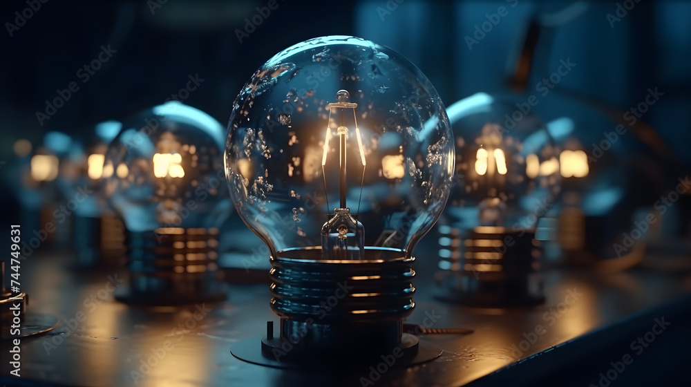  with light bulbs that are lit on top of it - obrazy, fototapety, plakaty 