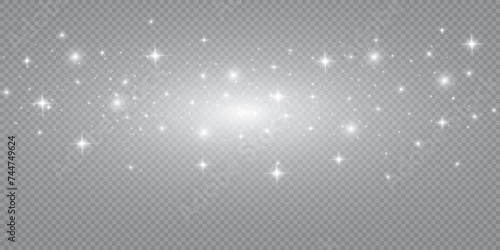 The white dust sparks and star shine with special light Christmas sparkl light effect, shine lights, vector illustration.