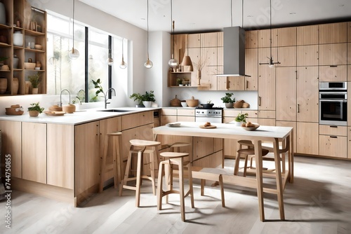 A Scandinavian-inspired kitchen with light wood accents, clean lines, and a minimalist aesthetic. Simple yet sophisticated design for the modern homeowner