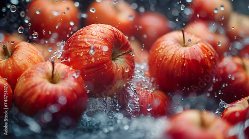 Fresh apples in the air with water splash © Backgroundbliss