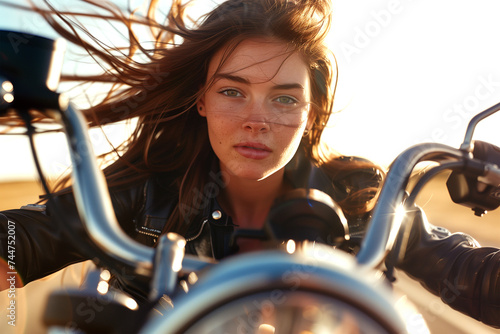 A young woman riding a motorcycle