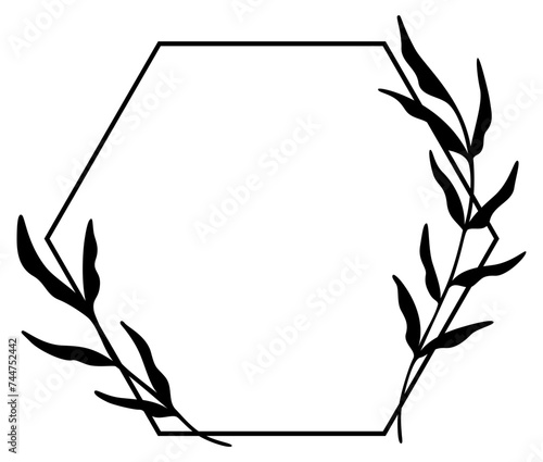 Hexagon Leaf Border | Botanical Frame | Leafy Vector Illustration