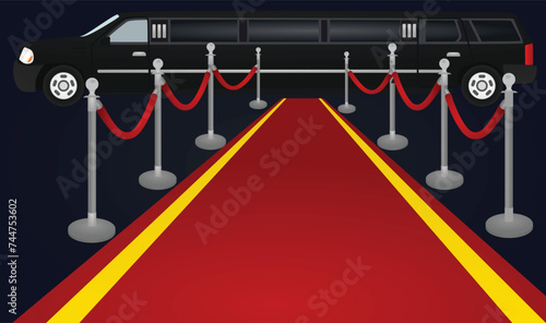 Red carpet and limo. vector illustration