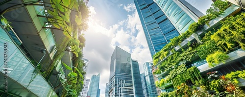 Vertical farming technologies in urban landscapes layering crops for space efficiency photo
