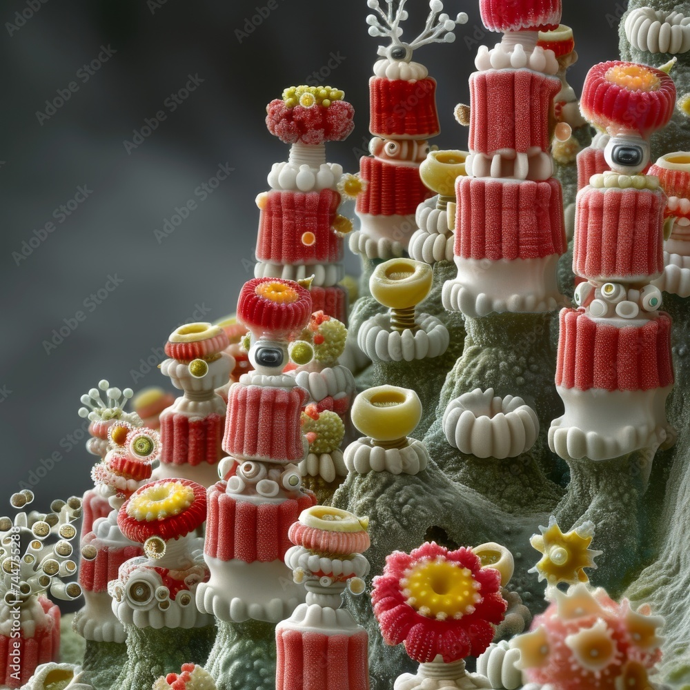 Surreal Landscape of Stylized Flora on a Microscopic Level with Floral and Organic Structures
