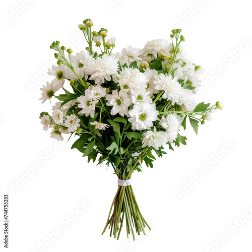 Fresh white chrysanthemums tied with a beige ribbon, perfect for gifts, decorations, and sympathy occasions