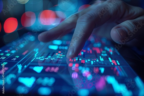 hand pushing icons for user data control, technology concept.