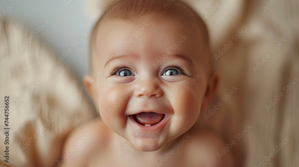 Close-up of baby smiling happily and innocently. Close-up of baby smiling happily and innocently.