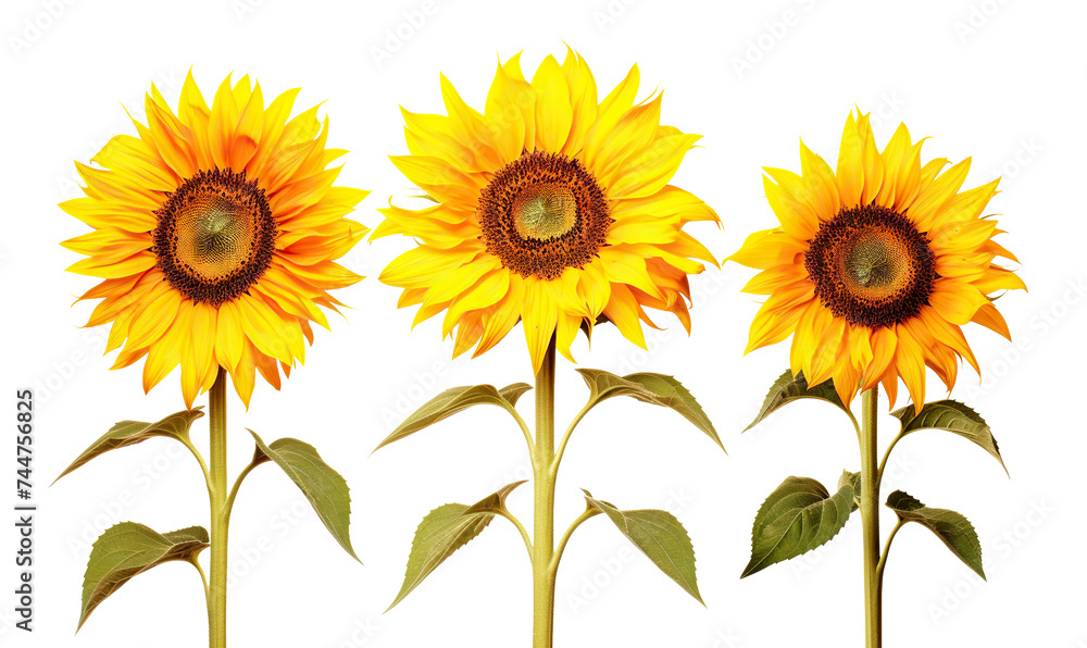 Fototapeta premium Bright yellow sunflowers in full bloom, cut out