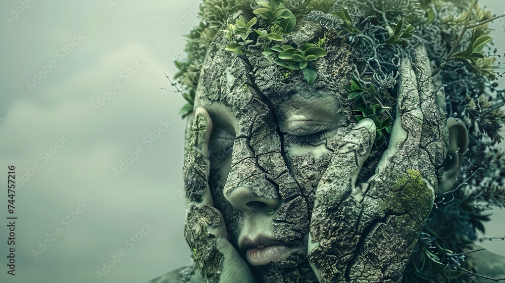 Fototapeta premium earth spirit in worry: a close-up portrayal of nature's fragility