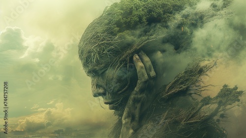 earth spirit in worry: a close-up portrayal of nature's fragility
