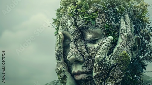 earth spirit in worry: a close-up portrayal of nature's fragility © ArtisticALLY