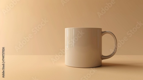 Beige aluminum mug on a beige background with a place for a logo, inscription or text
