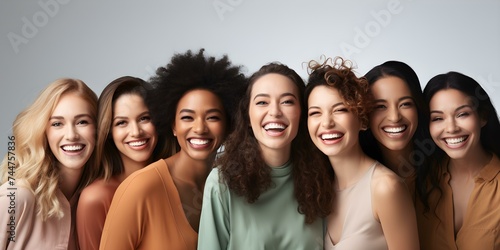 Laughing diverse group of friends standing together in unity on white background. Concept Friends, Diversity, Unity, Laughter, Group Shot