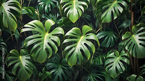 Tropical green leaves background  Monstera Deliciosa