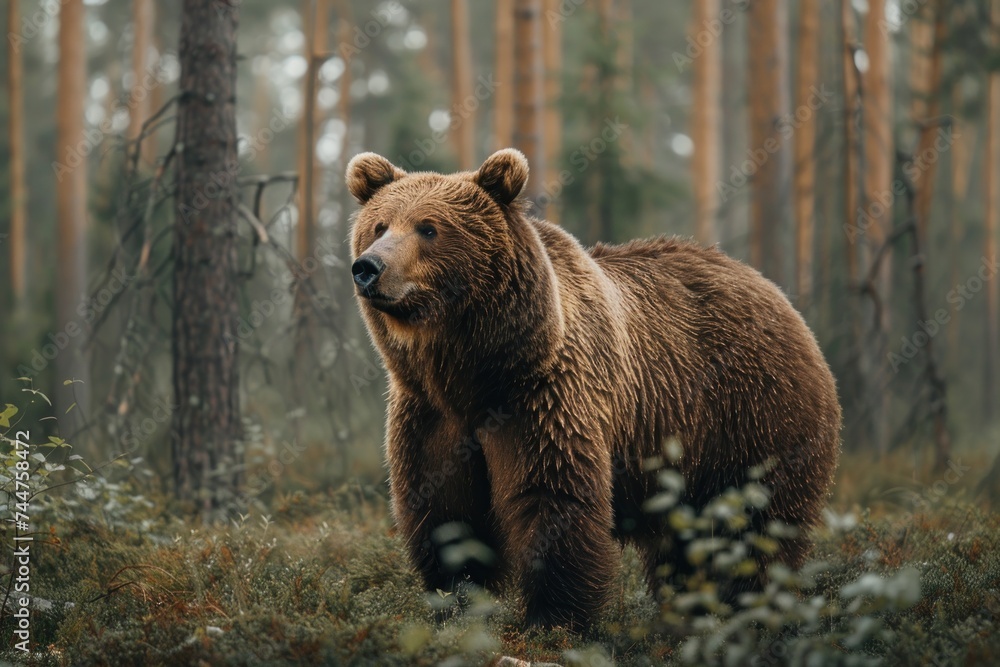 animal, bear, forest, mammal, nature, wildlife, big, brown bear, wild, background. close up to big brown bear walking in rainforest with thin fog. dangerous animal in nature forest and meadow habitat. animal, bear, forest, mammal, nature, wildlife, big, brown bear, wild, background. close up to big brown bear walking in rainforest with thin fog. dangerous animal in nature forest and meadow habitat.