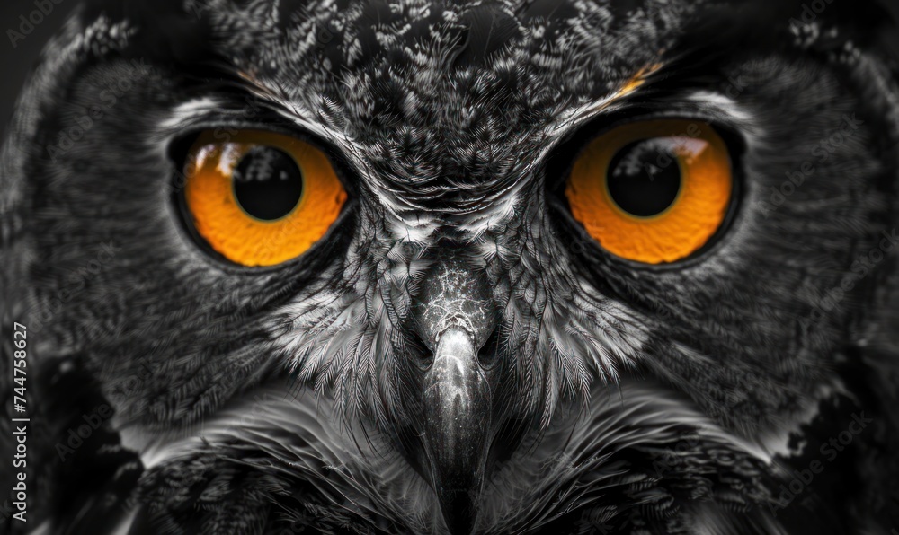 bird, owl, animal, closeup, eye, portrait, nature, wild, wildlife, background. close up portrait of completely white beautiful colorful owl with colorful feathers and eye yellow generated via AI. bird, owl, animal, closeup, eye, portrait, nature, wild, wildlife, background. close up portrait of completely white beautiful colorful owl with colorful feathers and eye yellow generated via AI.