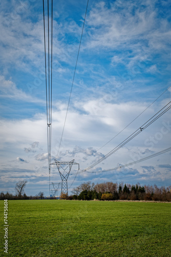 Green field and power lines