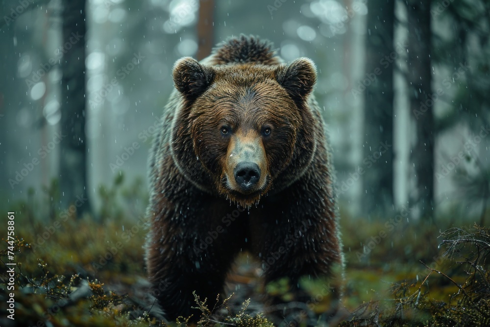 animal, bear, forest, mammal, nature, wildlife, big, brown bear, wild, background. close up to big brown bear walking in autumn forest with red maple. dangerous animal in nature forest, meadow habitat animal, bear, forest, mammal, nature, wildlife, big, brown bear, wild, background. close up to big brown bear walking in autumn forest with red maple. dangerous animal in nature forest, meadow habitat
