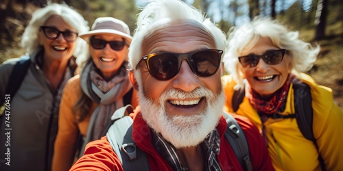 Elderly Group Selfie: Promoting Health and Friendship through Outdoor Hiking. Concept Selfie, Elderly, Group, Health, Friendship, Hiking