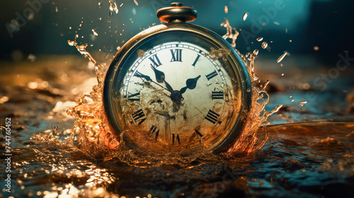 vintage watch splashes and drops of water