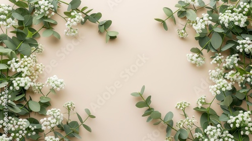 Mockup of a wedding invitation card featuring natural eucalyptus and white gy...