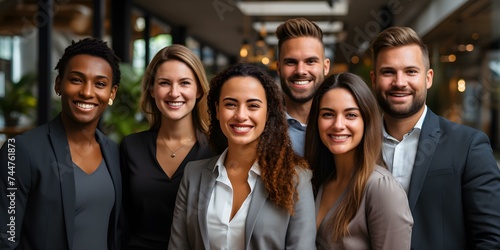 Confident and diverse business team posing successfully in a modern office space. Concept Professional Headshots, Corporate Environment, Diverse Team, Office Setting, Confidence