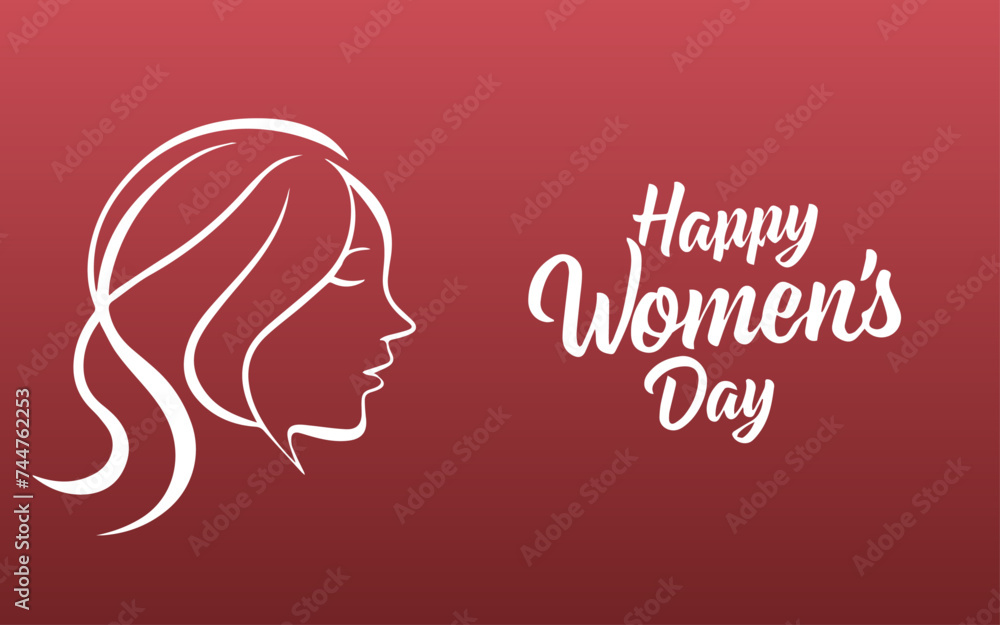 International Women's day greetings card with red pattern background. Women's Day greetings on red background with woman's silhouette. Illustration for attractive beautiful holiday design.