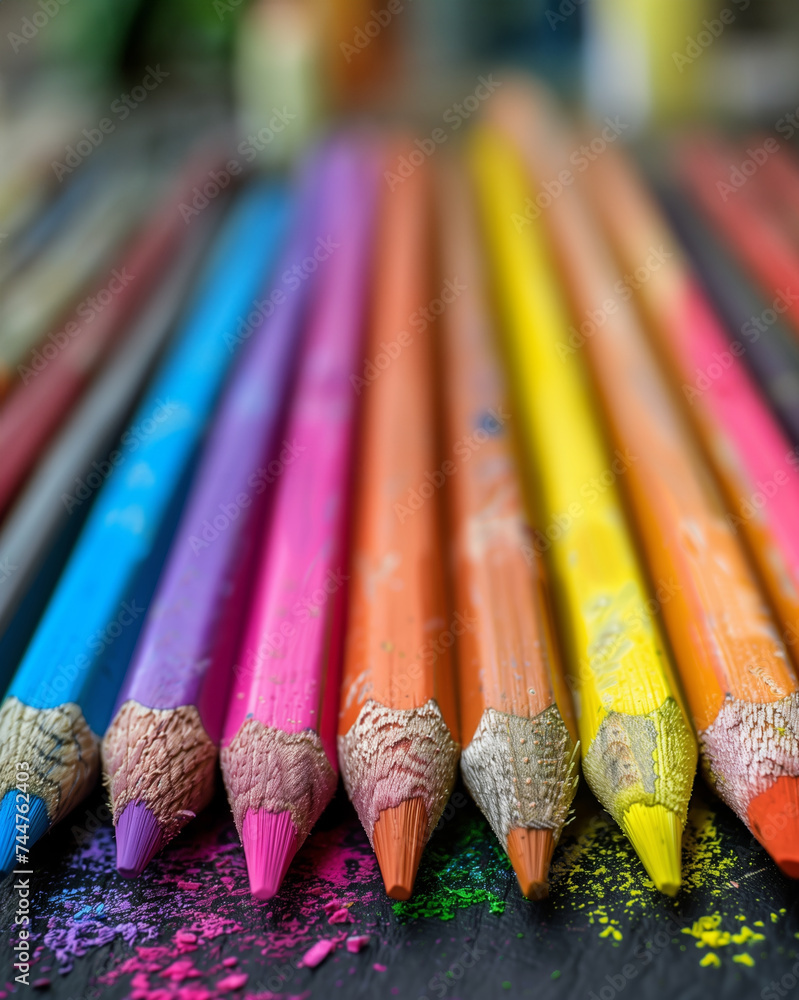 close up of rainbow colored pencils close up of rainbow colored pencils