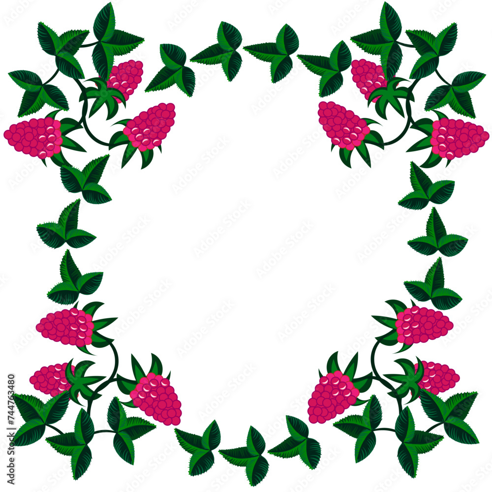 Fototapeta premium ornament of ripe berries and raspberry leaves