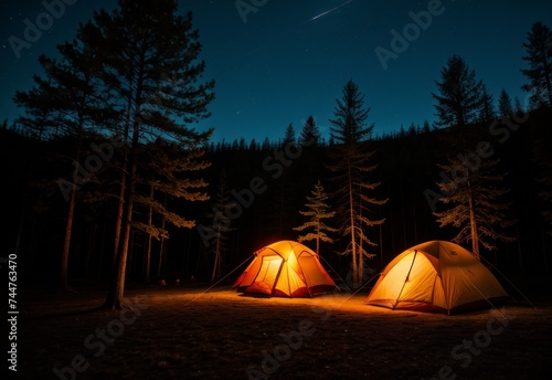 Relaxing in a tent under the stars in the forest.  