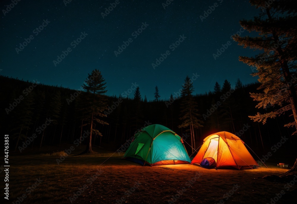 Relaxing in a tent under the stars in the forest.  