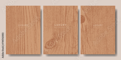 Set of wooden templates. Eco concept background with wood annual rings texture. Banner with tree ring pattern. Stamp of tree trunk in section. Natural wooden concentric circles. Natural background