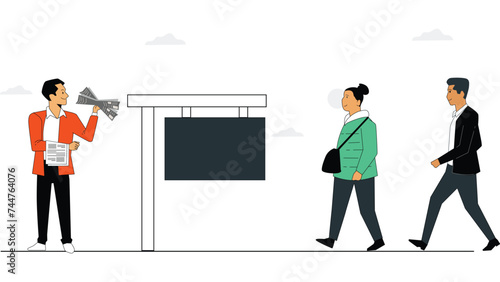 Group of people walking street flat vector illustration. Friends walk and talking together cartoon characters. Girls and guy spending time. Tourists, students have city stroll. Friendship concept