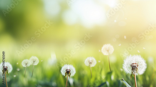 Beautiful close-up of blowball dandelion on meadow