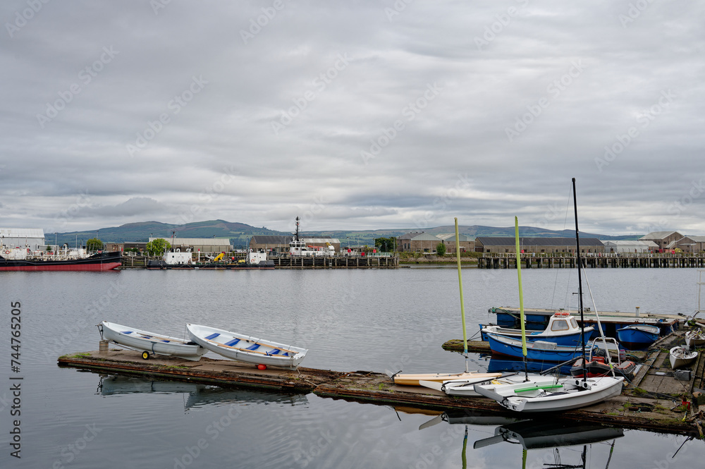 Greenock harbour and pier during dull weather