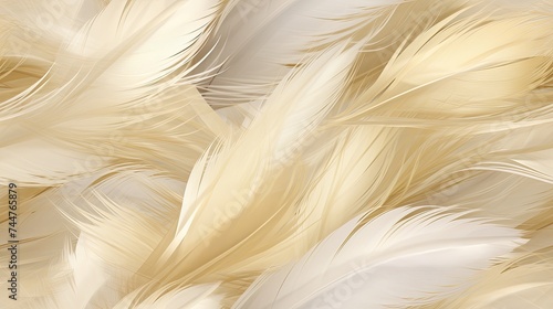 a luxurious gold background, enhanced by the interplay of light gray and beige hues, with particular attention to the texture of fur and feathers. SEAMLESS PATTERN.