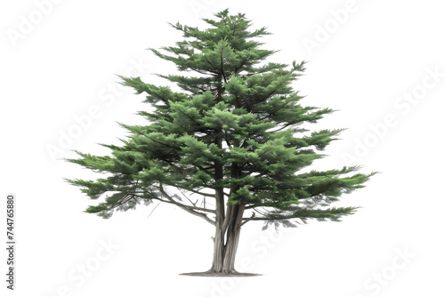 Majestic Single Cedar Tree Isolated on White Background
