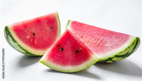isolated watermelon radish slices colorful pink pieces on white background