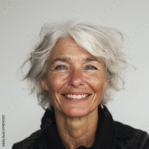 Serene Elegance: Portrait of a Joyful Swiss Lady with White Hair © Mystic
