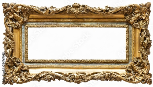 png baroque long picture frame isolated golden antique frame
