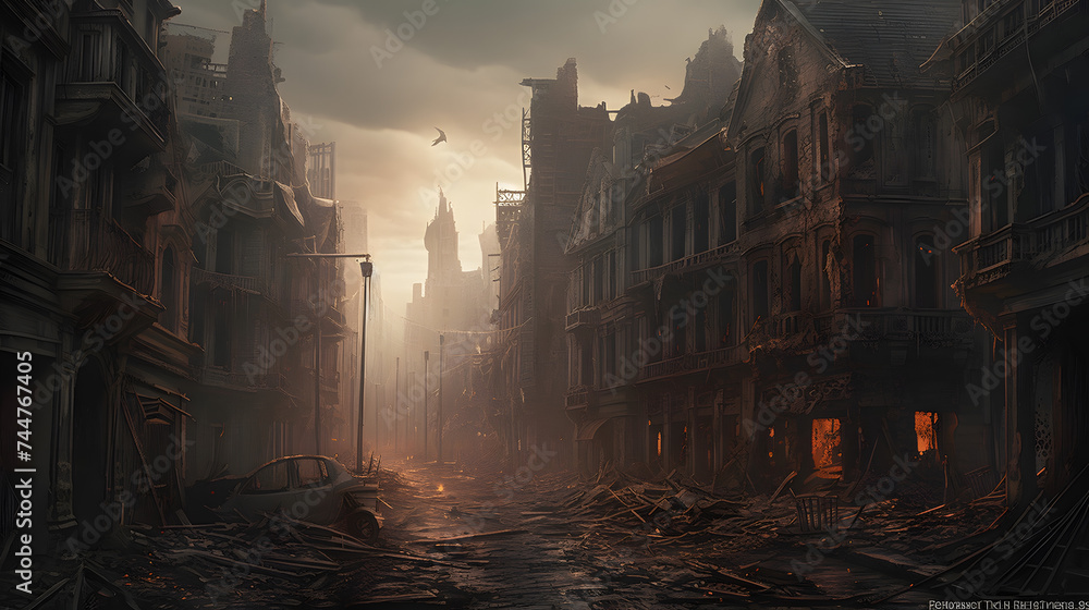 a city has been damaged to an extreme state as a result of the apocalypse