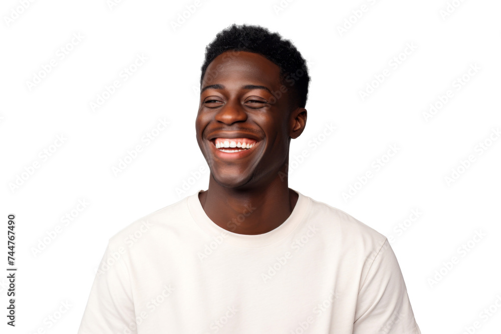 Studio portrait of Handsome African-American man with clean healthy skin and happy smile isolated on transparent png background. Studio portrait of Handsome African-American man with clean healthy skin and happy smile isolated on transparent png background.