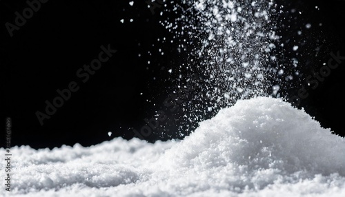 banner of sparkling fluffy white snow isolated on black