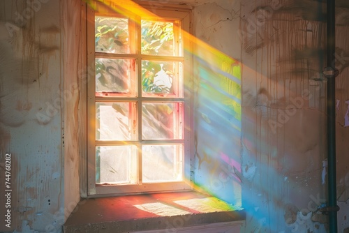 rainbow light coming through a window in the church